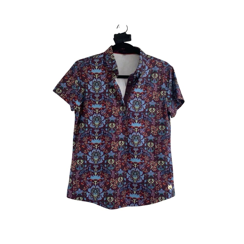 Greyson Shirt Womens Medium La Vie En Rose Golf Polo Floral Wolf Butterfly